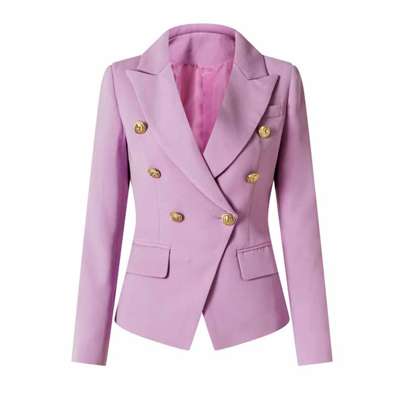 Women's Luxury Fitted Lavender Blazer Golden Lion Buttons Coat Jacket