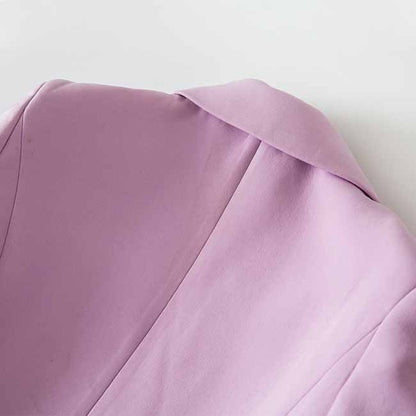 Women's Luxury Fitted Lavender Blazer Golden Lion Buttons Coat Jacket