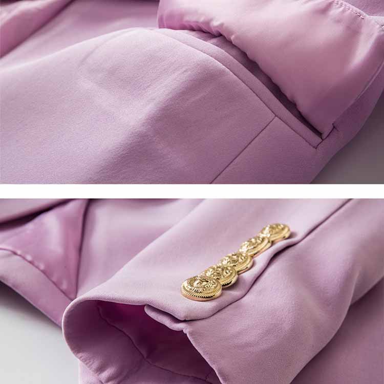 Women's Luxury Fitted Lavender Blazer Golden Lion Buttons Coat Jacket