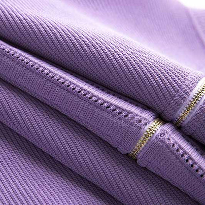 Women's V Neck Sweater Dress Short Sleves Violet Knitted Bodycon Dress