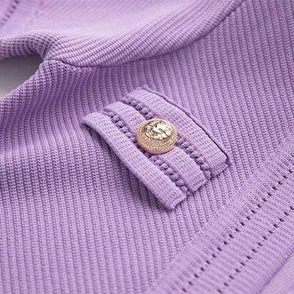 Women's V Neck Sweater Dress Short Sleves Violet Knitted Bodycon Dress