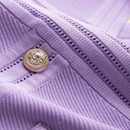 Women's V Neck Sweater Dress Short Sleves Violet Knitted Bodycon Dress