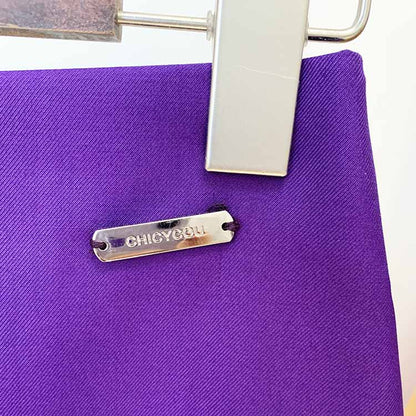 Women Luxury One Button Purple Blazer + Mid-High Rise Faux Fur Mini Skirt Suit