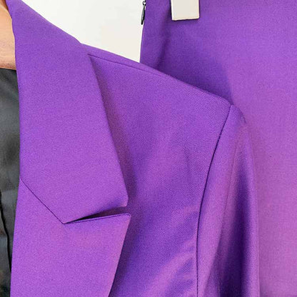 Women Luxury One Button Purple Blazer + Mid-High Rise Faux Fur Mini Skirt Suit