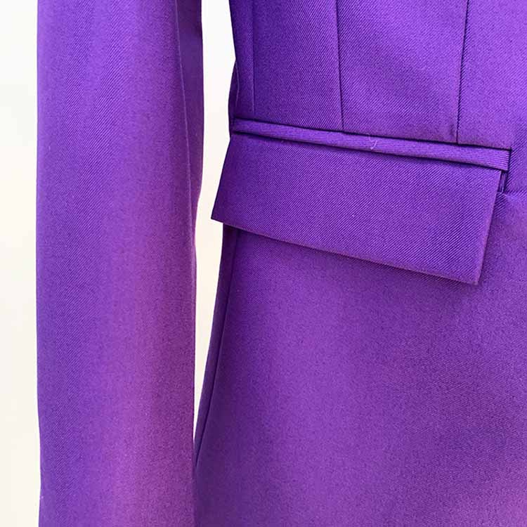 Women Luxury One Button Purple Blazer + Mid-High Rise Faux Fur Mini Skirt Suit