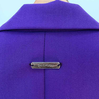 Women Luxury One Button Purple Blazer + Mid-High Rise Faux Fur Mini Skirt Suit