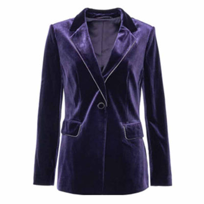 Women's Purple Velvet Pant Suits Set Ladies Flare Pants Party Suit