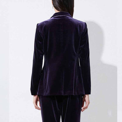 Women's Purple Velvet Pant Suits Set Ladies Flare Pants Party Suit