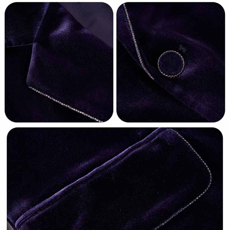 Women's Purple Velvet Pant Suits Set Ladies Flare Pants Party Suit