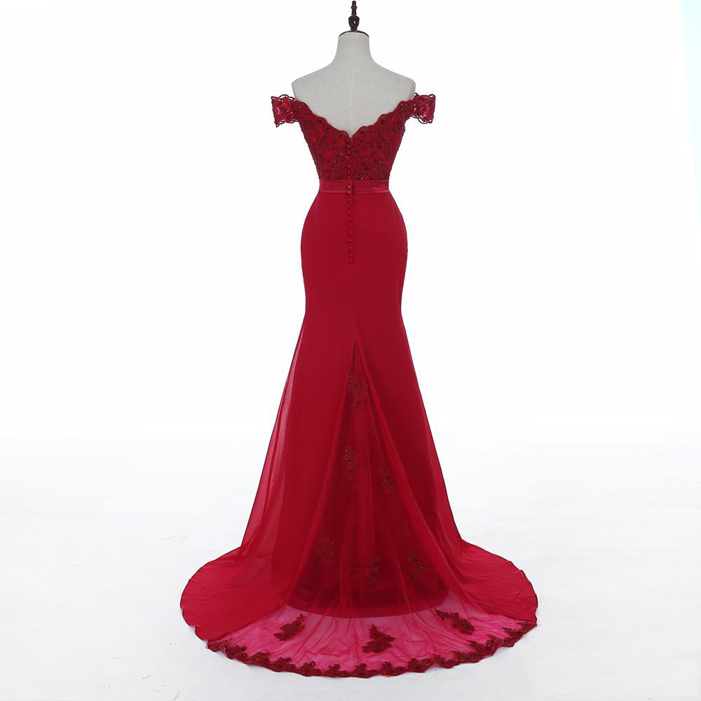 sd-hk Red Evening Maxi Dress Bodycon High Split Bridesmaid Dress