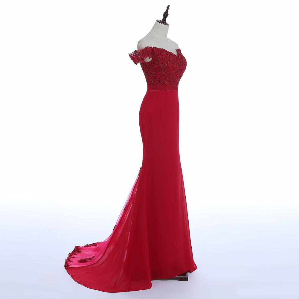 sd-hk Red Evening Maxi Dress Bodycon High Split Bridesmaid Dress