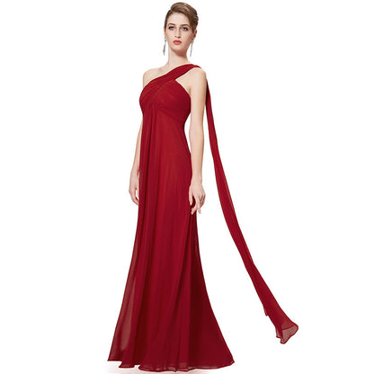 Pleat Chiffon One Shoulder Bridesmaid Dresses Long Evening Gown