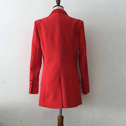 Womens Red Blazers Bouble-breasted Button Jackets