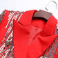 Women's Jewellry Embroidery Silver Lion Buttons Fitted Blazer Jacket Black & Red
