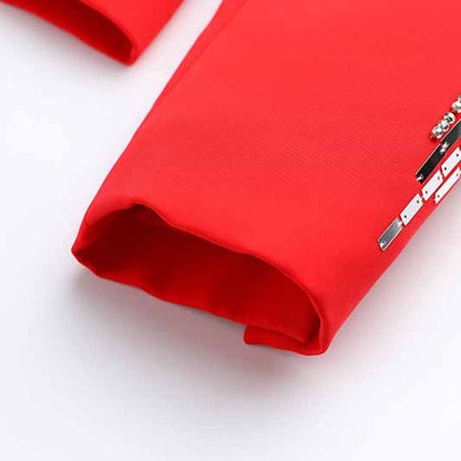 Women's Jewellry Embroidery Silver Lion Buttons Fitted Blazer Jacket Black & Red