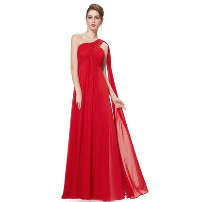 Pleat Chiffon One Shoulder Bridesmaid Dresses Long Evening Gown