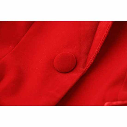 Women Single Breasted Blazer Red Jacket and Suit Pants 2 Pieces Suit