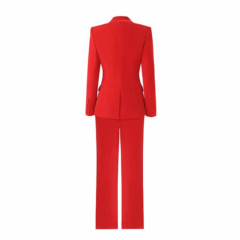 Women Single Breasted Blazer Red Jacket and Suit Pants 2 Pieces Suit ...