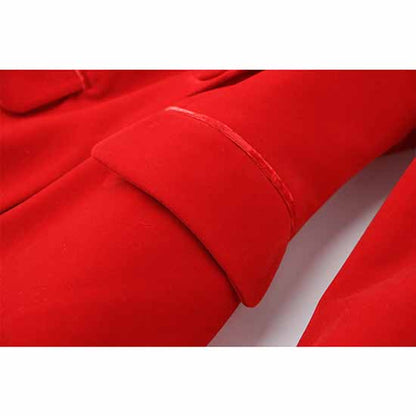 Women Single Breasted Blazer Red Jacket and Suit Pants 2 Pieces Suit