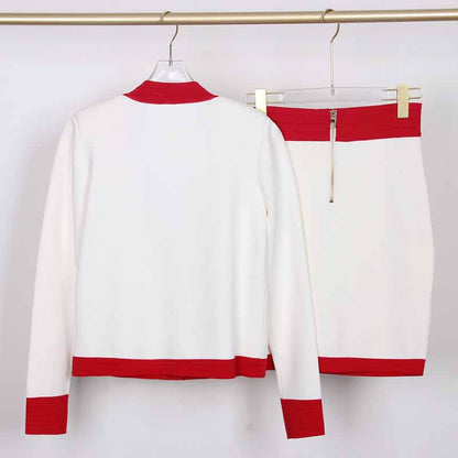 Women's Striped Suit Long Sleeve Short Mini 2 Pieces Sweater + Skirt Suit