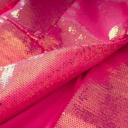 Women Sequined Bling Bling Mid-length Single Breast Blazer + Shorts Suit Hot Pink