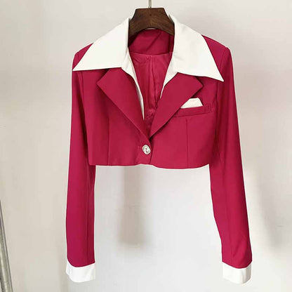 Ladies Rose Short Blazer + Rose Skirt 2 Pieces Set Mini Skirt Suits