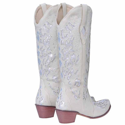 Elegant rustic bridal cowgirl boots with intricate embroidery and a stylish western design