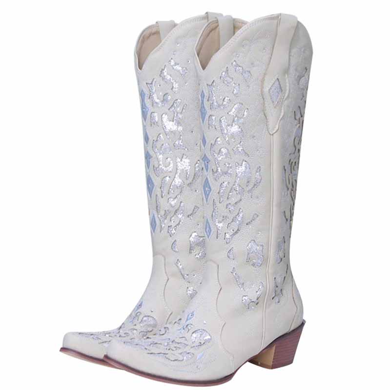 Elegant sd-hk rustic bridal cowgirl boots with intricate silver detailing and a classic western design