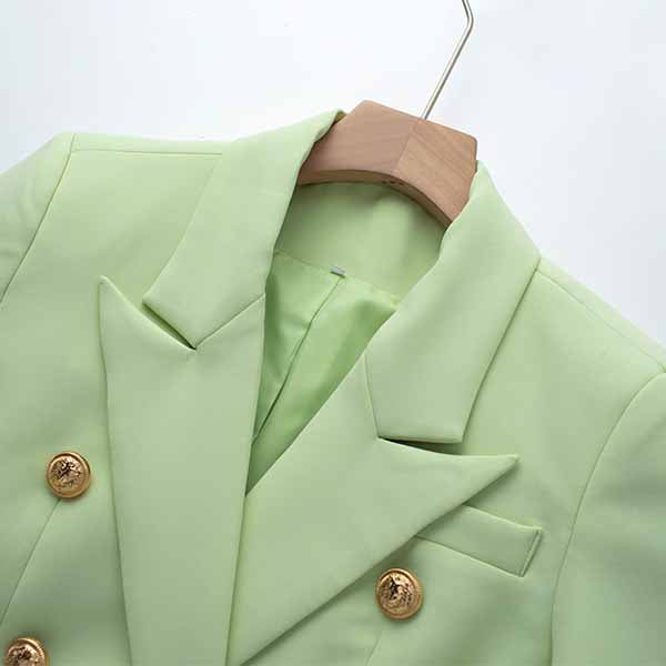 Women's Luxury Fitted Sage Green Blazer Golden Lion Buttons Coat Jacket