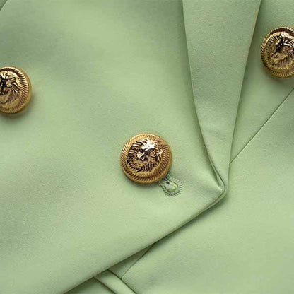 Women's Luxury Fitted Sage Green Blazer Golden Lion Buttons Coat Jacket