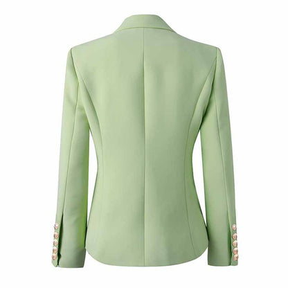 Women's Luxury Fitted Sage Green Blazer Golden Lion Buttons Coat Jacket