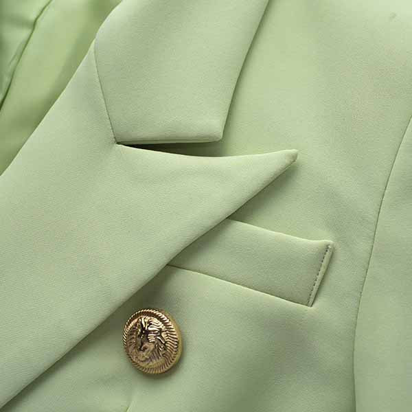 Women's Luxury Fitted Sage Green Blazer Golden Lion Buttons Coat Jacket