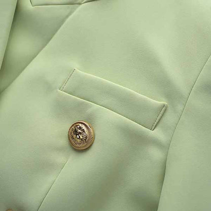 Women's Luxury Fitted Sage Green Blazer Golden Lion Buttons Coat Jacket