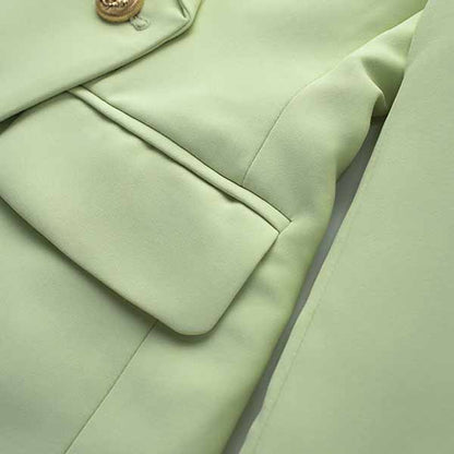 Women's Luxury Fitted Sage Green Blazer Golden Lion Buttons Coat Jacket