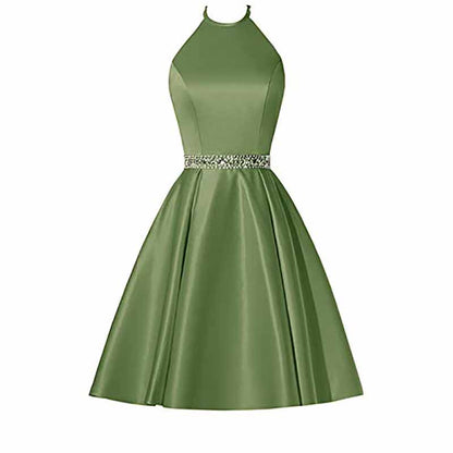 Short Prom Dress Halter Homecoming Dresses with Pockets Satin Cocktail Dress