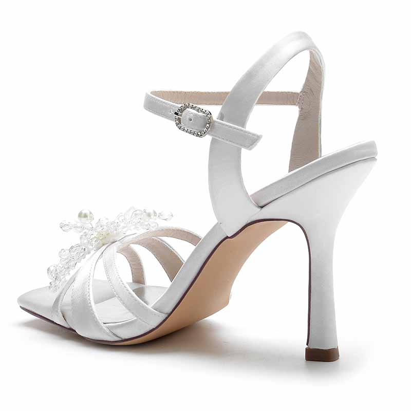 Elegant S&DCo. satin pump heel sandal for bridesmaids with detailed floral embellishments