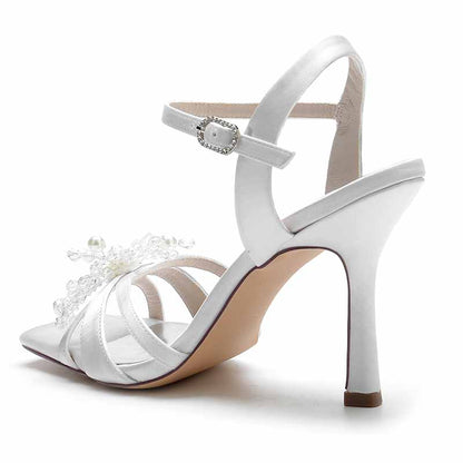 Elegant S&DCo. satin pump heel sandal for bridesmaids with detailed floral embellishments