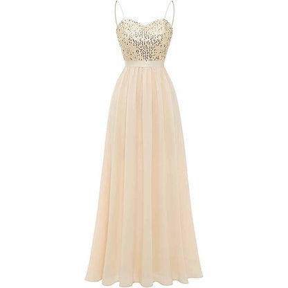 Women's Chiffon Bridesmaid Dresses Spaghetti Strap Long Formal Gown Evening Dress