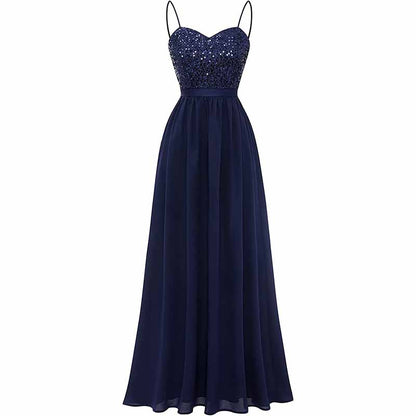 Women's Chiffon Bridesmaid Dresses Spaghetti Strap Long Formal Gown Evening Dress