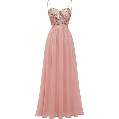 Women's Chiffon Bridesmaid Dresses Spaghetti Strap Long Formal Gown Evening Dress