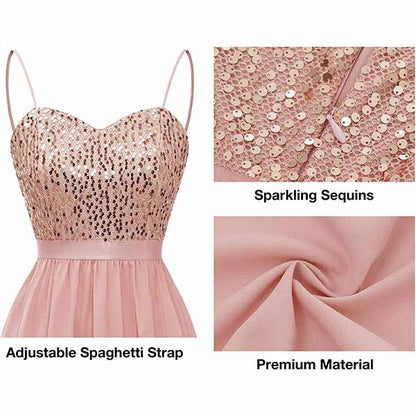 Women's Chiffon Bridesmaid Dresses Spaghetti Strap Long Formal Gown Evening Dress