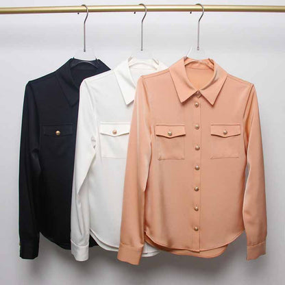 Women Long Sleeve Soft Shirt Casual Satin Blouse Loose Shirt
