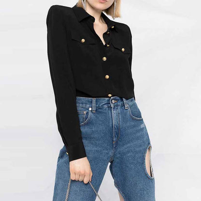 Women Long Sleeve Soft Shirt Casual Satin Blouse Loose Shirt