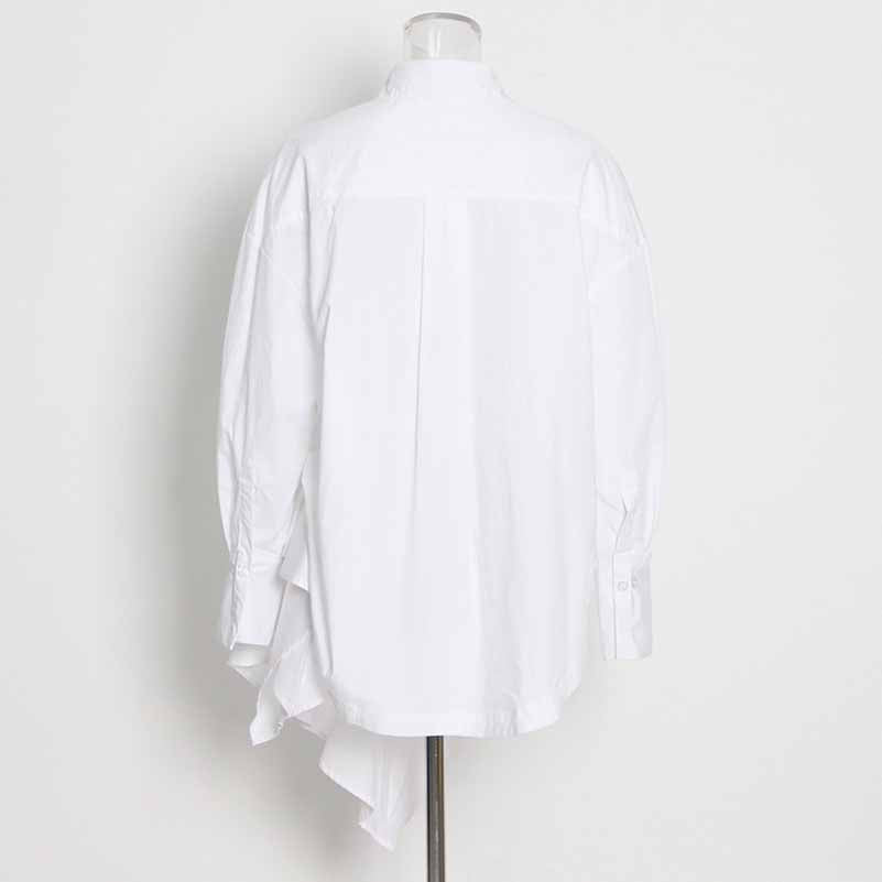 Women Lapel Long-sleeve Loose Shirt Detachable Asymmetric Blouse Top