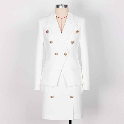 Women 2 Pieces White Blazer + Mid-High Rise Mini Skirt Suit Busines Suit