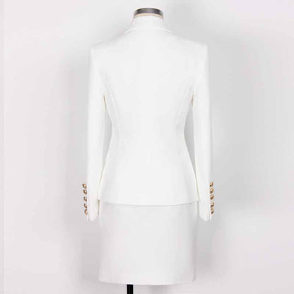 Women 2 Pieces White Blazer + Mid-High Rise Mini Skirt Suit Busines Suit
