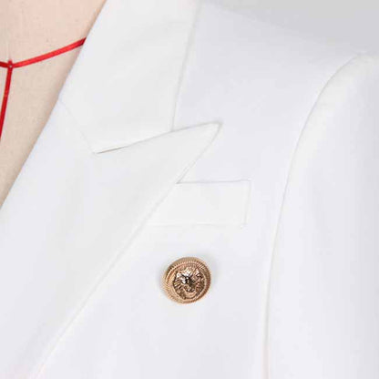 Women 2 Pieces White Blazer + Mid-High Rise Mini Skirt Suit Busines Suit