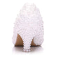 Women's Bridal Stiletto Low Heel Closed Toe Pumps with Imitation Pearl Applique