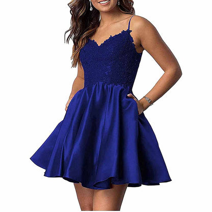Homecoming Dresses Teens Lace Short Prom Dress with Pocket Mini Party Dresses