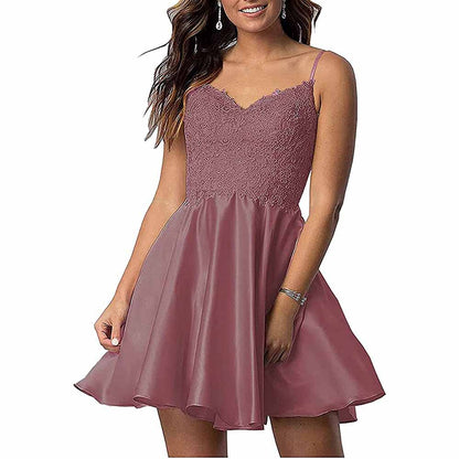 Homecoming Dresses Teens Lace Short Prom Dress with Pocket Mini Party Dresses